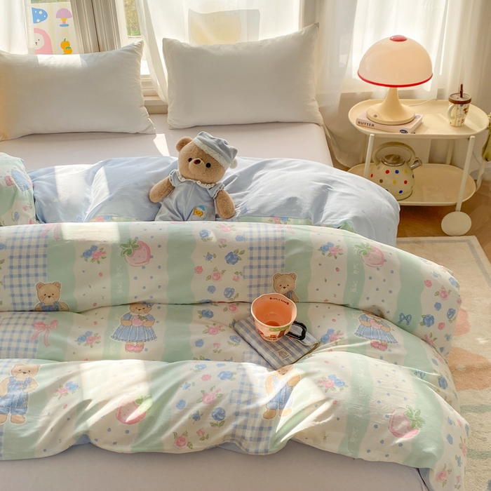 朵安家纺 2026春夏新款12868全棉纯棉斜纹印花单被套 被套单件 法式背带熊