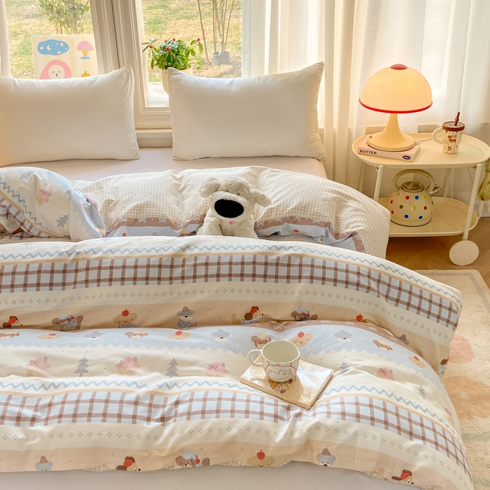 朵安家纺 2026春夏新款12868全棉纯棉斜纹印花单被套 被套单件 费尔岛小狗