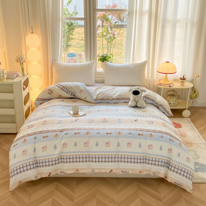 91家纺网 家纺一手货源 找家纺 朵安家纺 2026春夏新款12868全棉纯棉斜纹印花单被套 被套单件 费尔岛小狗