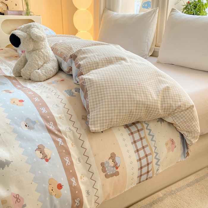 91家纺网 家纺一手货源 找家纺 朵安家纺 2026春夏新款12868全棉纯棉斜纹印花单被套 被套单件 费尔岛小狗