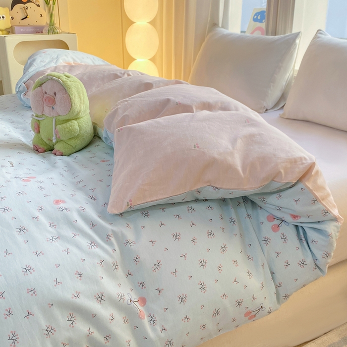 91家纺网 家纺一手货源 找家纺 朵安家纺 2026春夏新款12868全棉纯棉斜纹印花单被套 被套单件 海盐樱桃