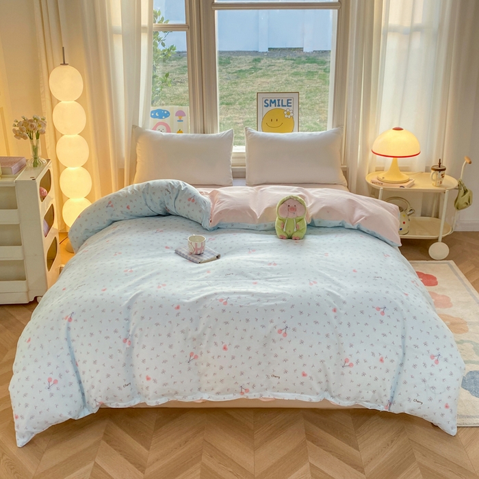 91家纺网 家纺一手货源 找家纺 朵安家纺 2026春夏新款12868全棉纯棉斜纹印花单被套 被套单件 海盐樱桃