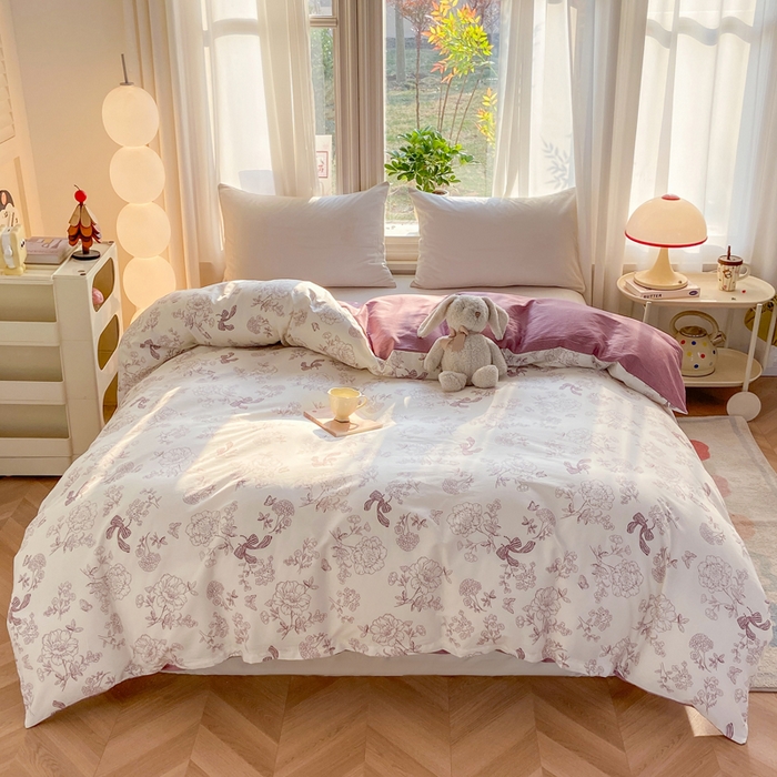 91家纺网 家纺一手货源 找家纺 朵安家纺 2026春夏新款12868全棉纯棉斜纹印花单被套 被套单件 剪影花梦