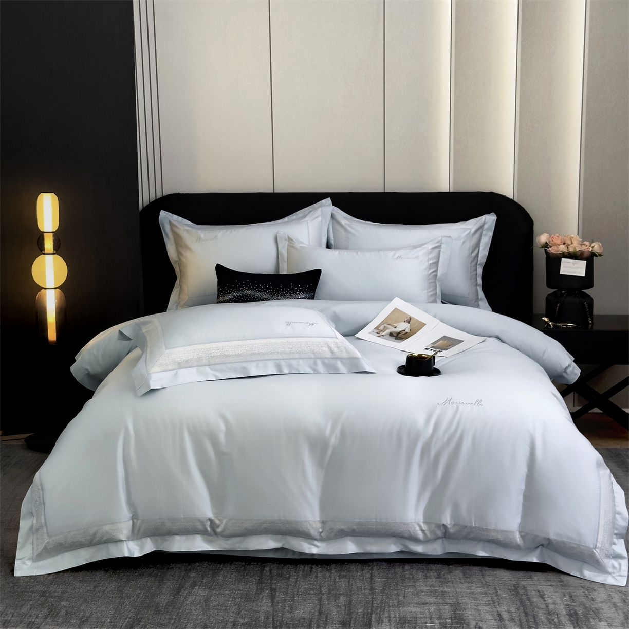 91家纺网 家纺一手货源 找家纺 朵希曼 2026新款天丝棉绣花工艺款四件套-臻雅（券后不低于349元 ） 臻雅--海天蓝