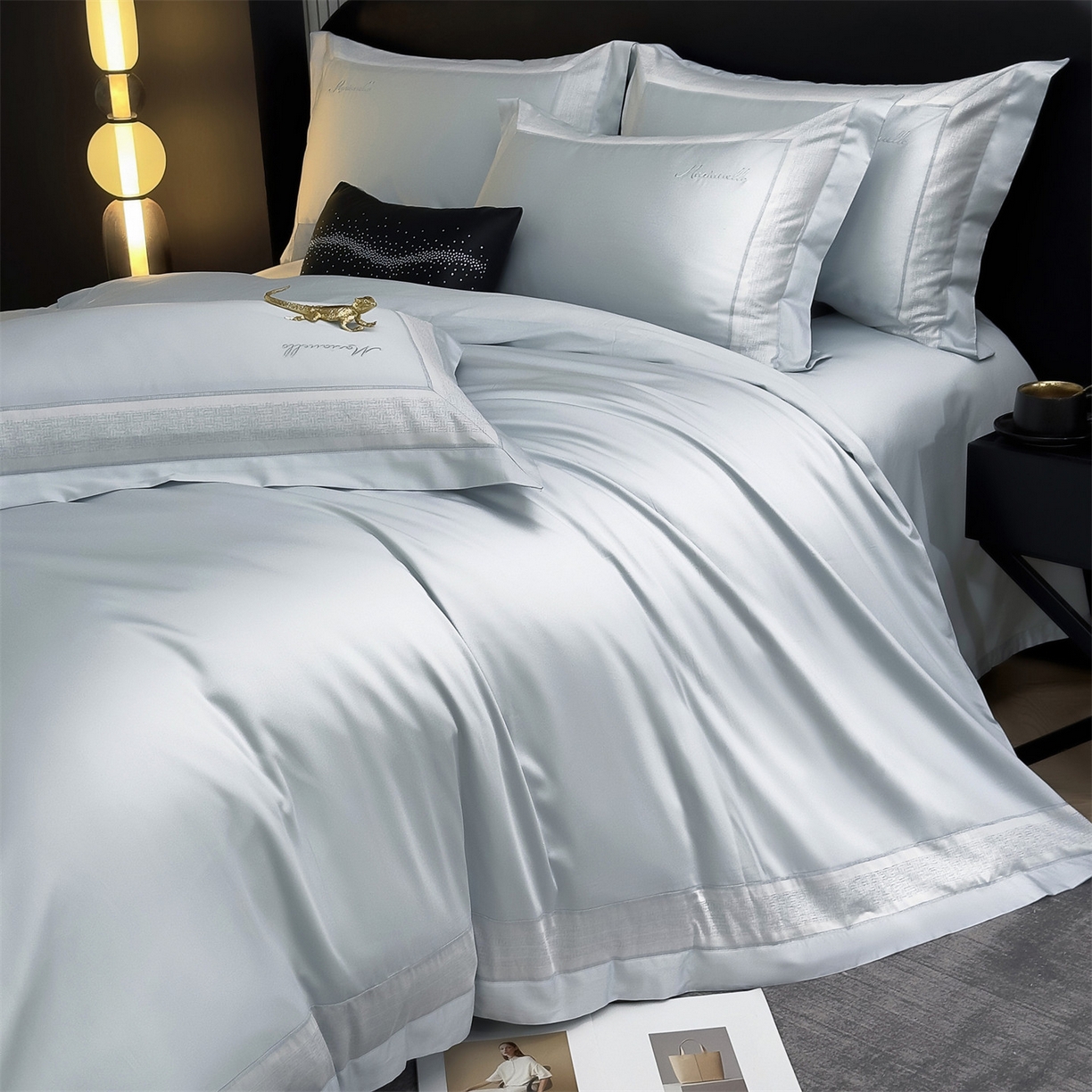 91家纺网 家纺一手货源 找家纺 朵希曼 2026新款天丝棉绣花工艺款四件套-臻雅（券后不低于349元 ） 臻雅--海天蓝