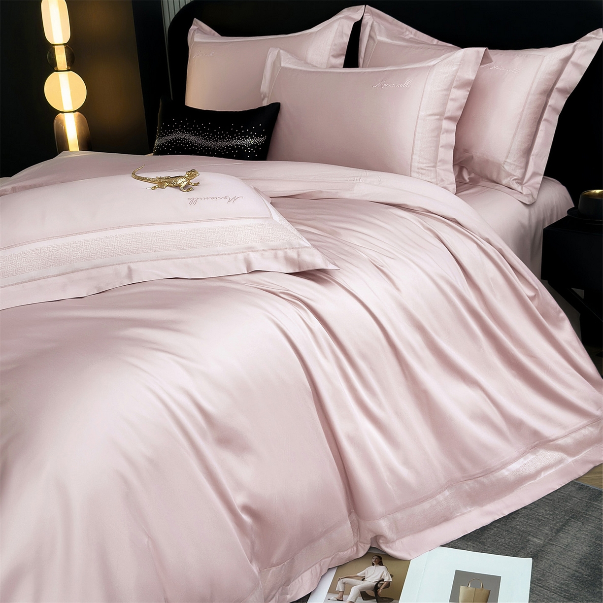 91家纺网 家纺一手货源 找家纺 朵希曼 2026新款天丝棉绣花工艺款四件套-臻雅（券后不低于349元 ） 臻雅--樱花粉