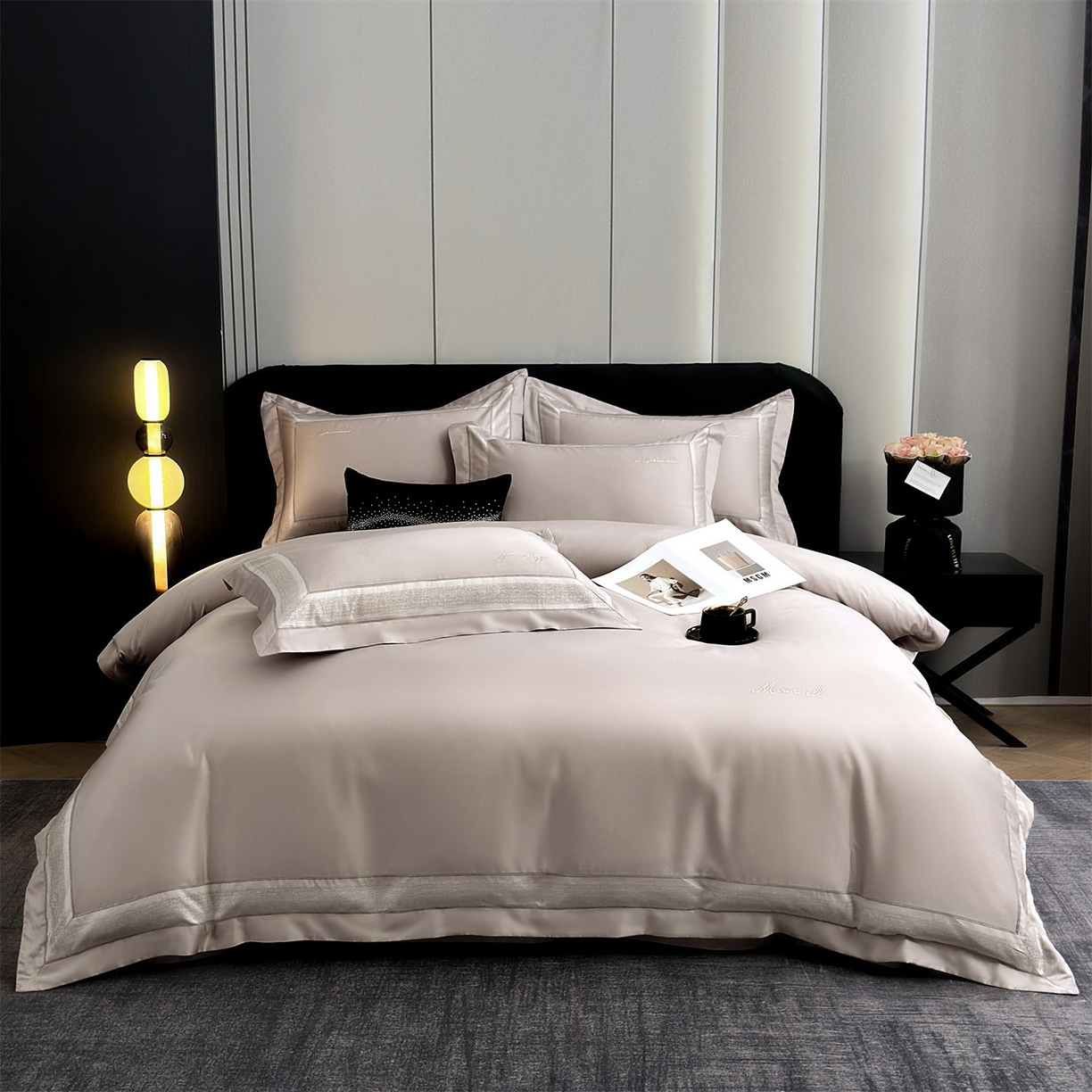 91家纺网 家纺一手货源 找家纺 朵希曼 2026新款天丝棉绣花工艺款四件套-臻雅（券后不低于349元 ） 臻雅--浅焦糖