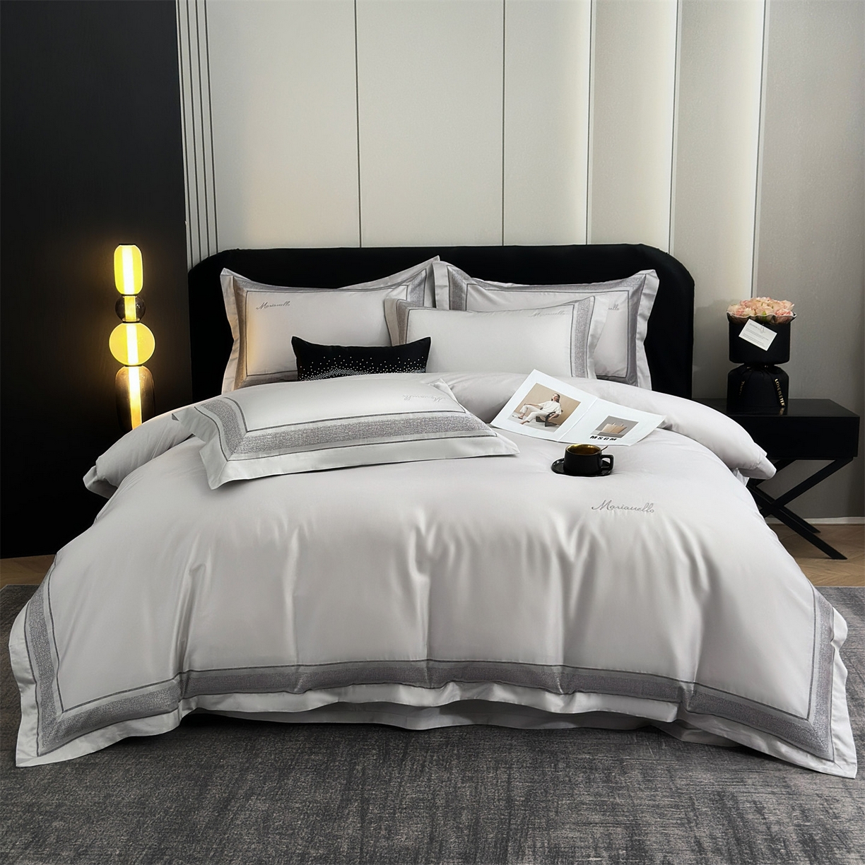 91家纺网 家纺一手货源 找家纺 朵希曼 2026新款天丝棉绣花工艺款四件套-臻雅（券后不低于349元 ） 臻雅 --深雅灰