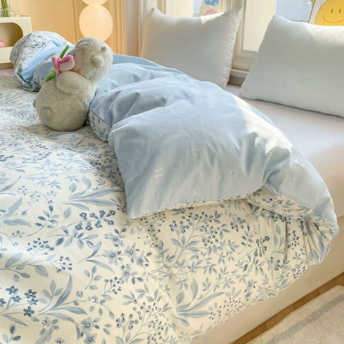 91家纺网 家纺一手货源 找家纺 朵安家纺 2026春夏新款12868全棉纯棉斜纹印花单被套 被套单件 蓝沫