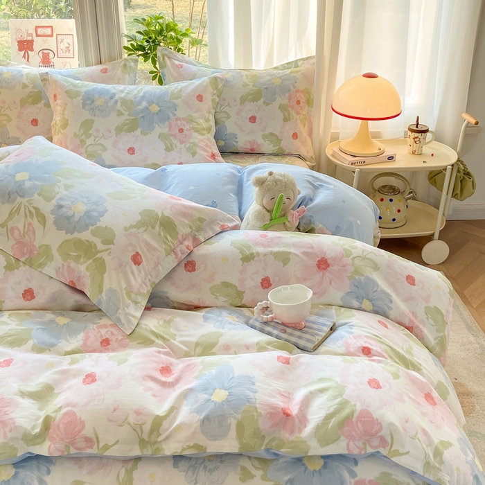 91家纺网 家纺一手货源 找家纺 朵安家纺 2026春夏新款12868全棉纯棉斜纹印花四件套 山野花房