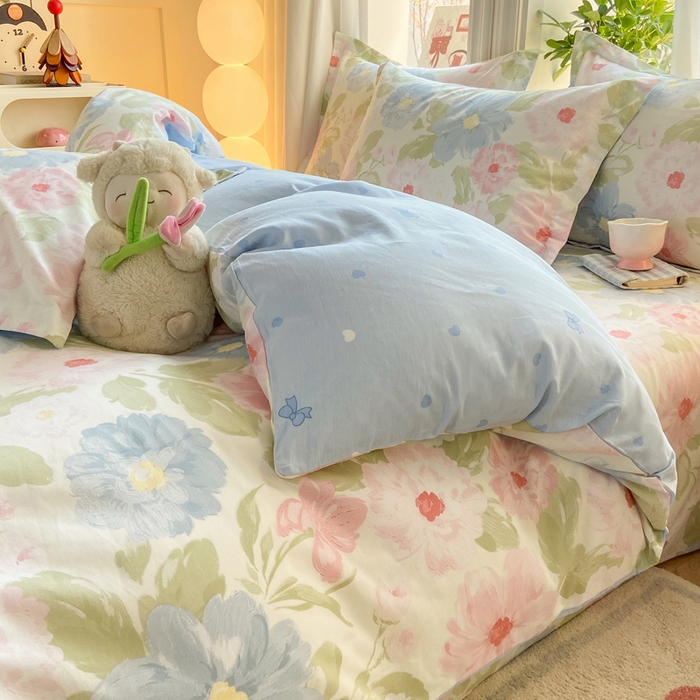 91家纺网 家纺一手货源 找家纺 朵安家纺 2026春夏新款12868全棉纯棉斜纹印花四件套 山野花房