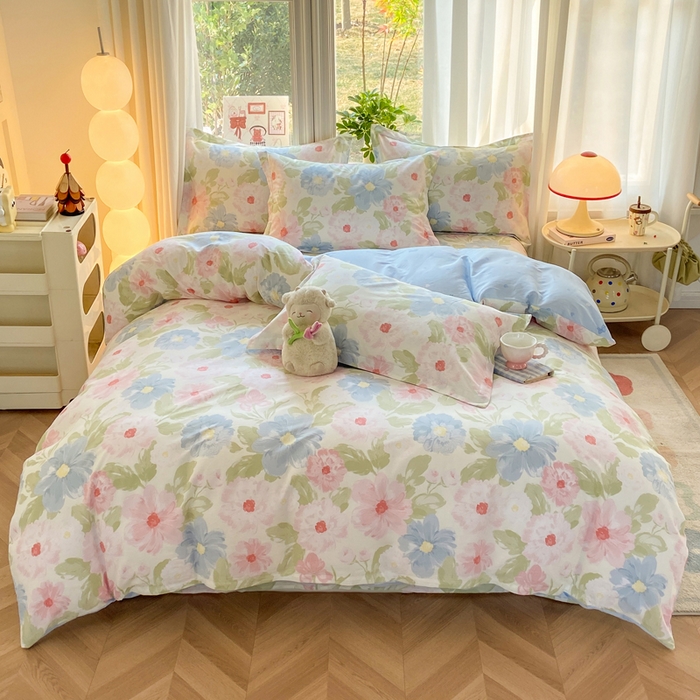 91家纺网 家纺一手货源 找家纺 朵安家纺 2026春夏新款12868全棉纯棉斜纹印花四件套 山野花房