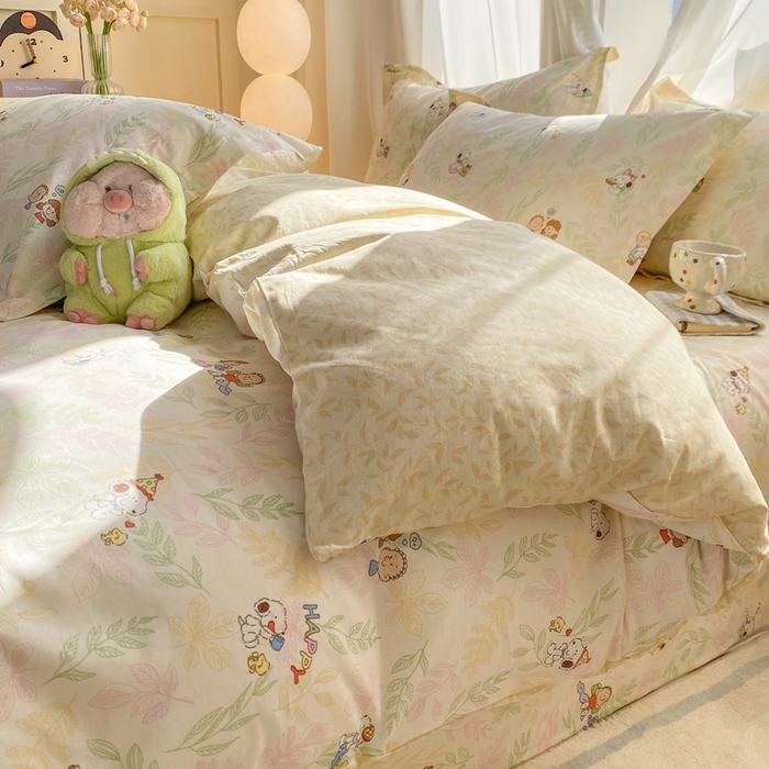 91家纺网 家纺一手货源 找家纺 朵安家纺 2026春夏新款12868全棉纯棉斜纹印花四件套 史努比聚会