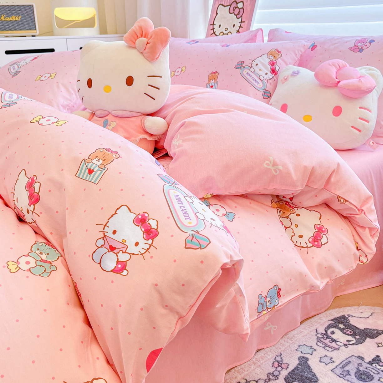 91家纺网 家纺一手货源 找家纺 暮思家居 2026新款正版授权三丽鸥全棉纯棉四件套系列-第二批 萌宝KT