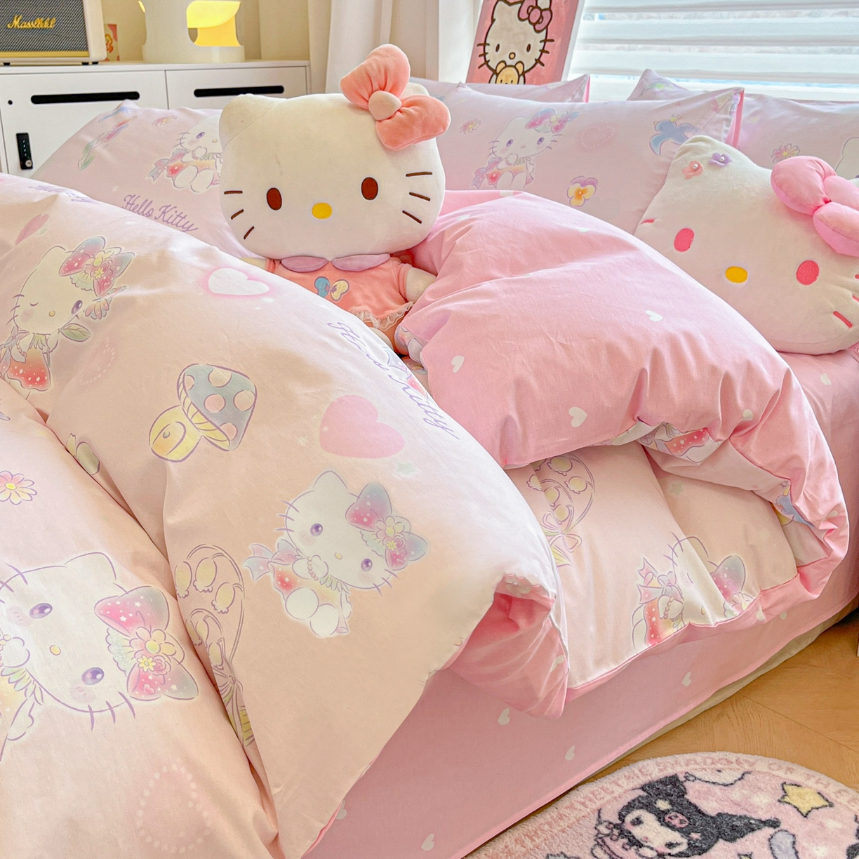 91家纺网 家纺一手货源 找家纺 暮思家居 2026新款正版授权三丽鸥全棉纯棉四件套系列-第二批 蘑菇凯蒂