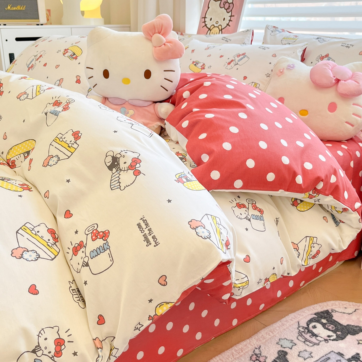 91家纺网 家纺一手货源 找家纺 暮思家居 2026新款正版授权三丽鸥全棉纯棉四件套系列-第二批 奶牛凯蒂