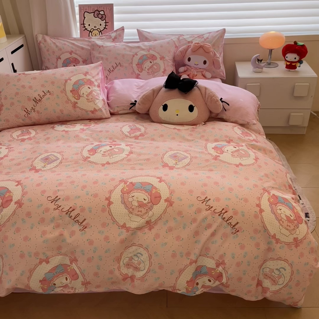 91家纺网 家纺一手货源 找家纺 暮思家居 2026新款正版授权三丽鸥全棉纯棉四件套系列-第二批 花花美乐蒂