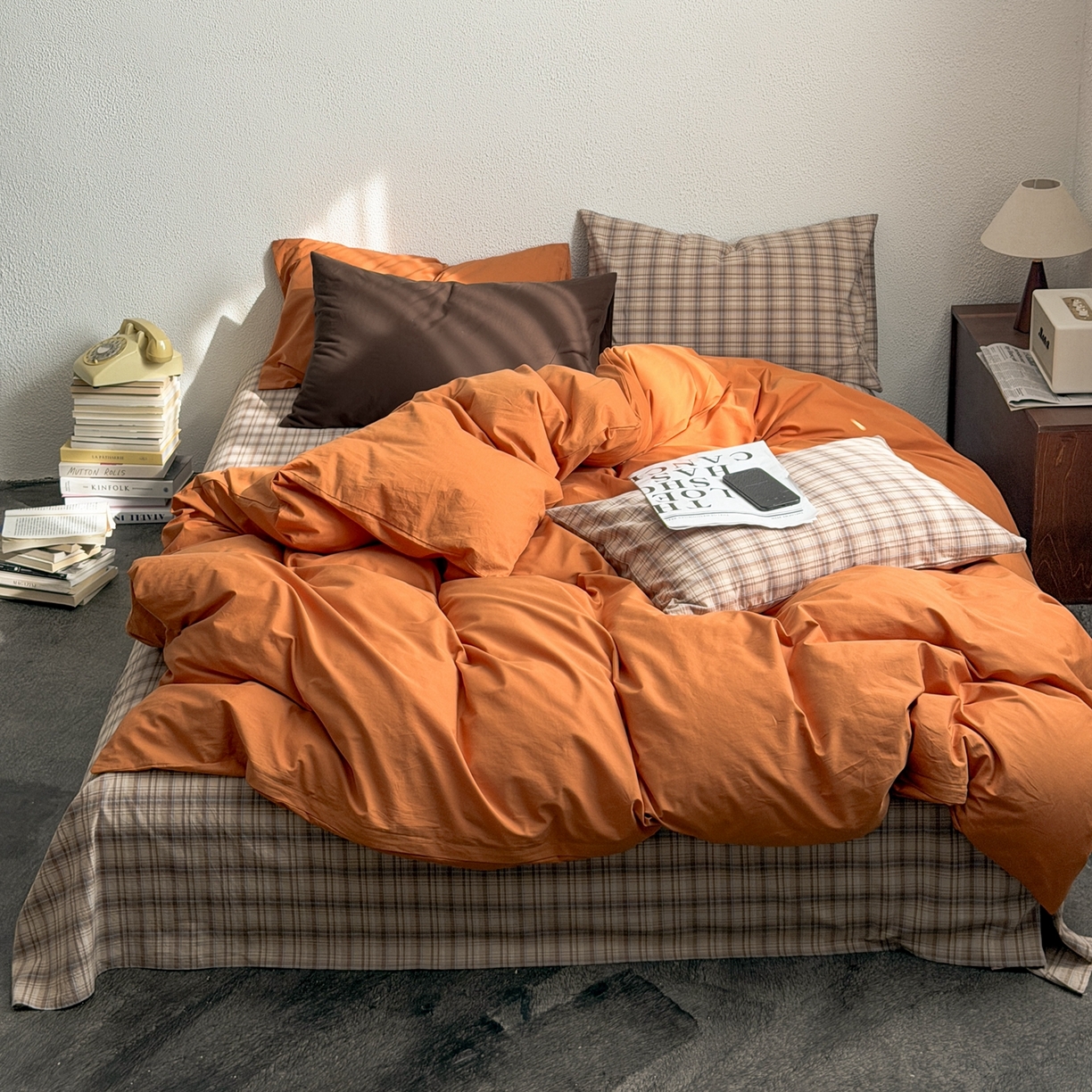 91家纺网 家纺一手货源 找家纺 （总）蜜宿 2026新款全棉纯棉40s水洗棉四件套-橘子茶