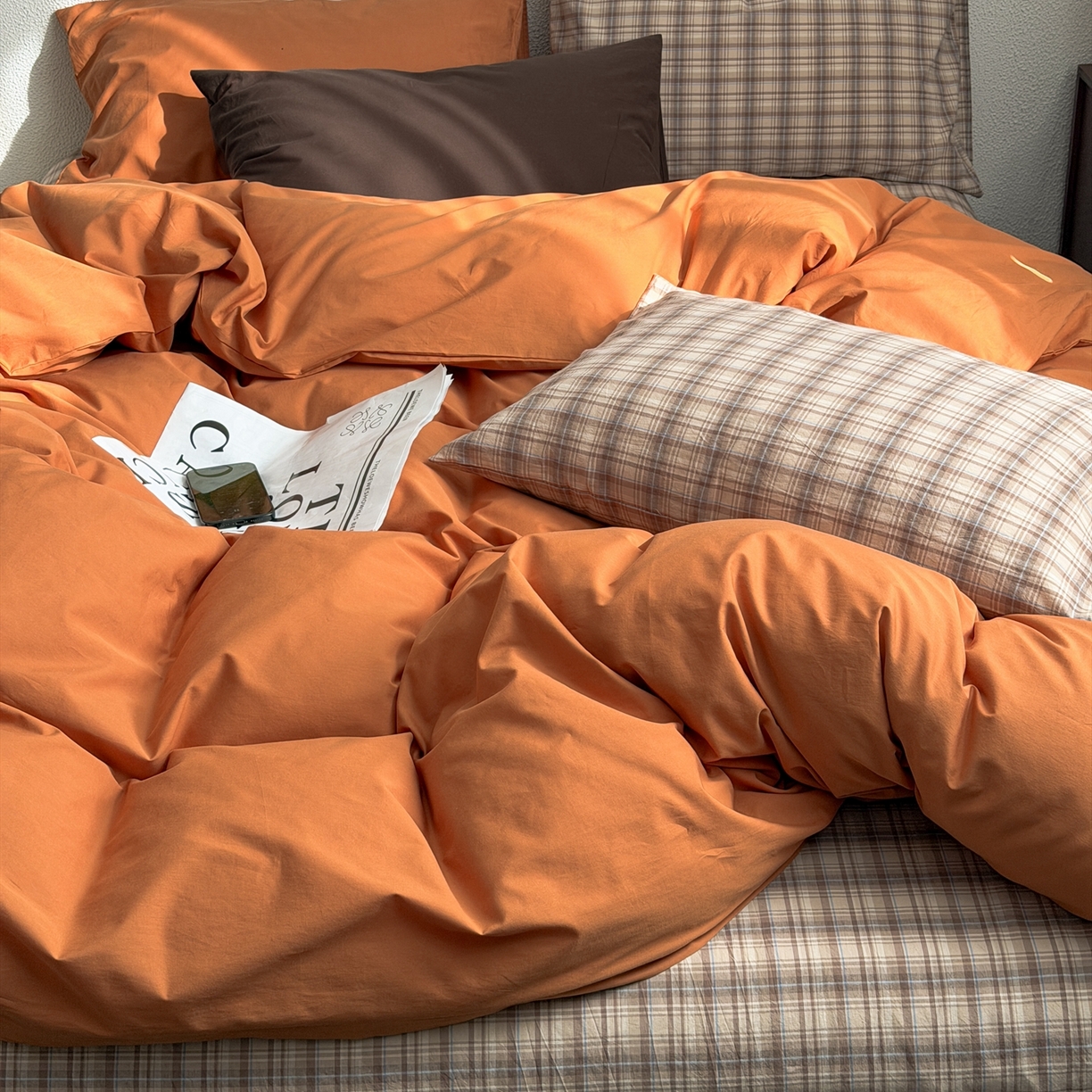 91家纺网 家纺一手货源 找家纺 （总）蜜宿 2026新款全棉纯棉40s水洗棉四件套-橘子茶