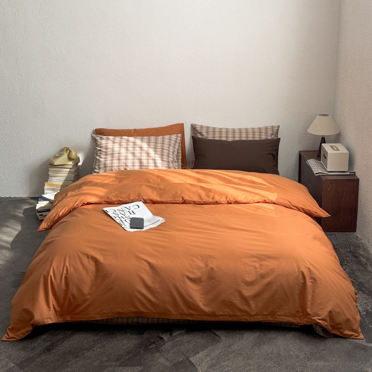 91家纺网 家纺一手货源 找家纺 （总）蜜宿 2026新款全棉纯棉40s水洗棉四件套-橘子茶