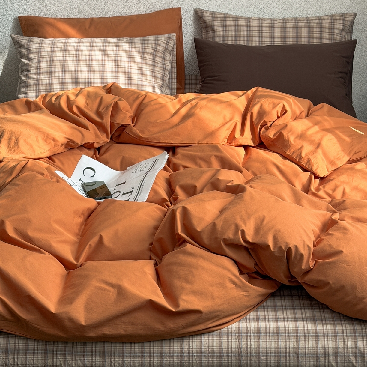 91家纺网 家纺一手货源 找家纺 （总）蜜宿 2026新款全棉纯棉40s水洗棉四件套-橘子茶