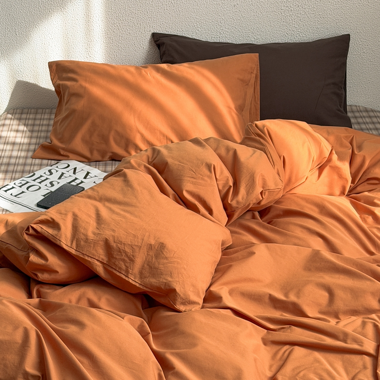 91家纺网 家纺一手货源 找家纺 （总）蜜宿 2026新款全棉纯棉40s水洗棉四件套-橘子茶