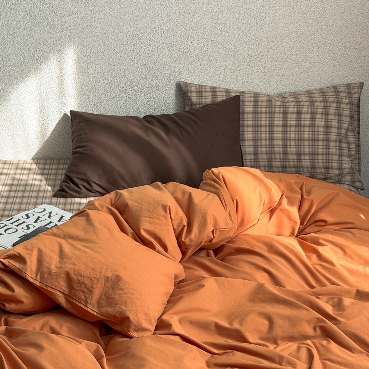 91家纺网 家纺一手货源 找家纺 （总）蜜宿 2026新款全棉纯棉40s水洗棉四件套-橘子茶