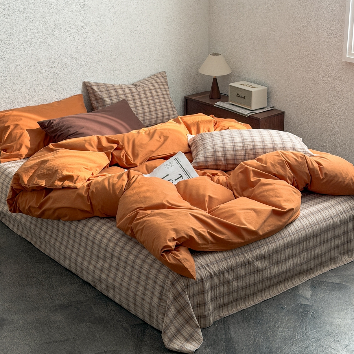 91家纺网 家纺一手货源 找家纺 蜜宿 2026新款全棉纯棉40s水洗棉四件套-橘子茶 橘子茶（枕套南瓜泥+可可棕）