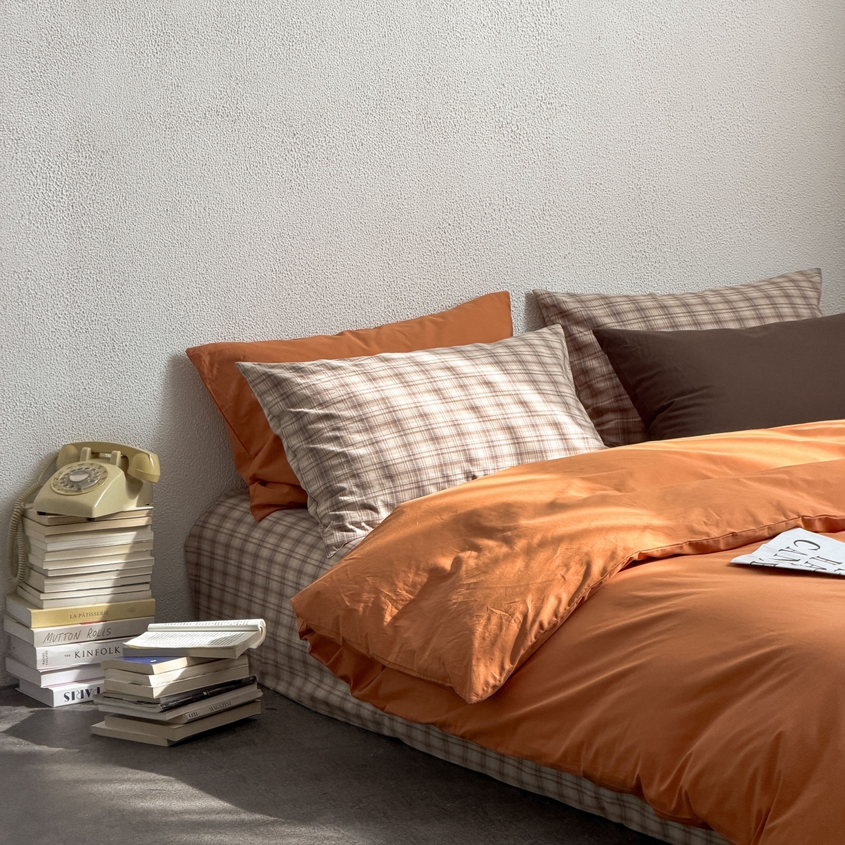 91家纺网 家纺一手货源 找家纺 蜜宿 2026新款全棉纯棉40s水洗棉四件套-橘子茶 橘子茶（枕套南瓜泥+可可棕）