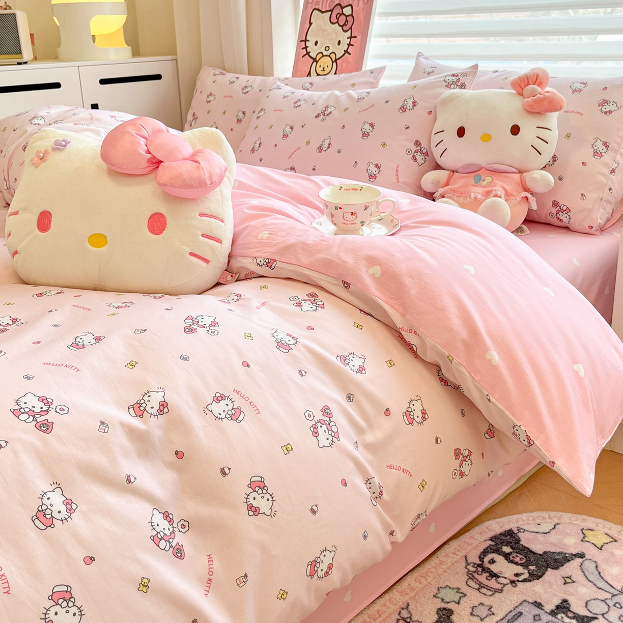 91家纺网 家纺一手货源 找家纺 暮思家居 2026新款正版授权三丽鸥全棉纯棉四件套系列-第二批 电话凯蒂