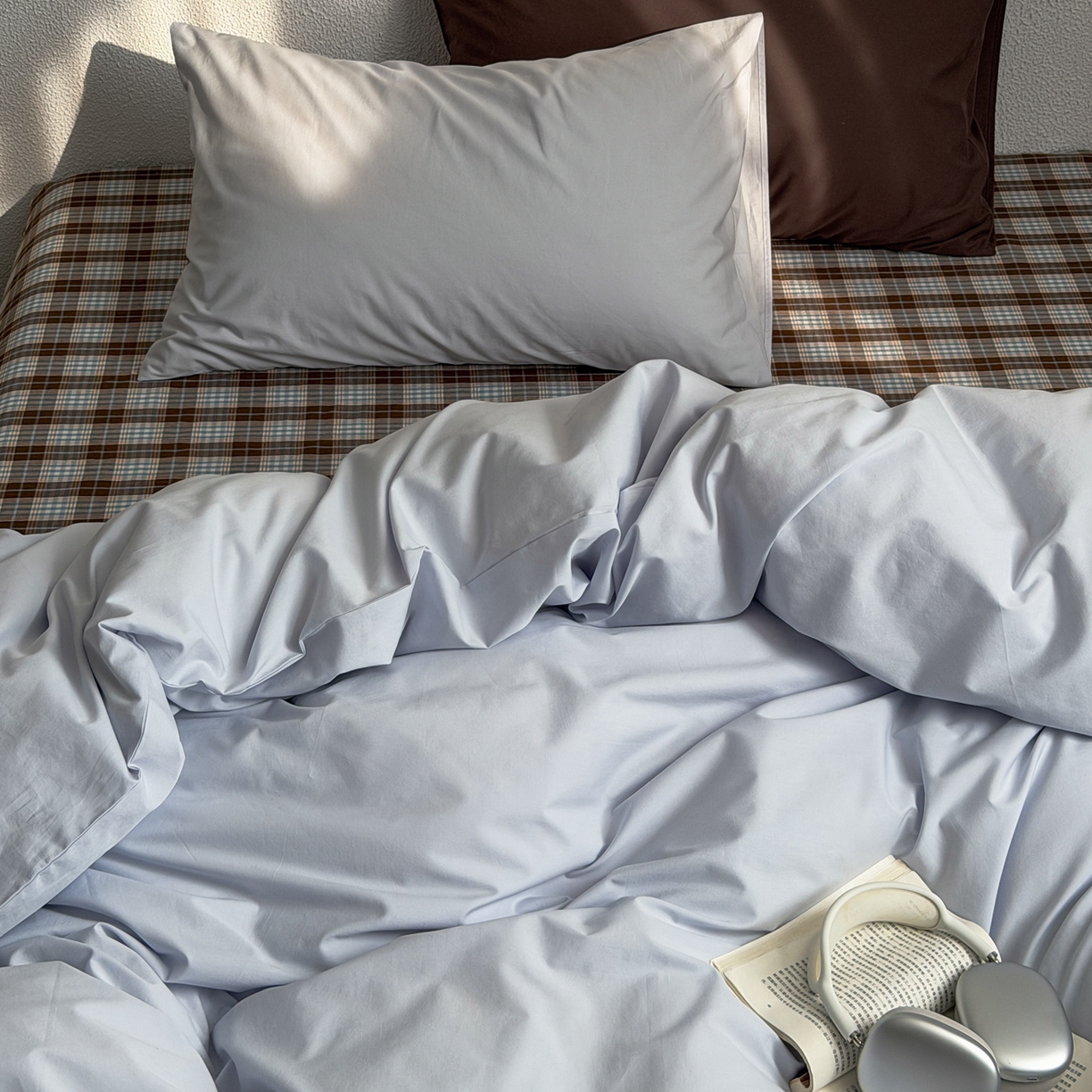 91家纺网 家纺一手货源 找家纺 蜜宿 2026新款全棉纯棉40s水洗棉四件套-蓝海日记 蓝海日记（枕套微蓝+可可棕）