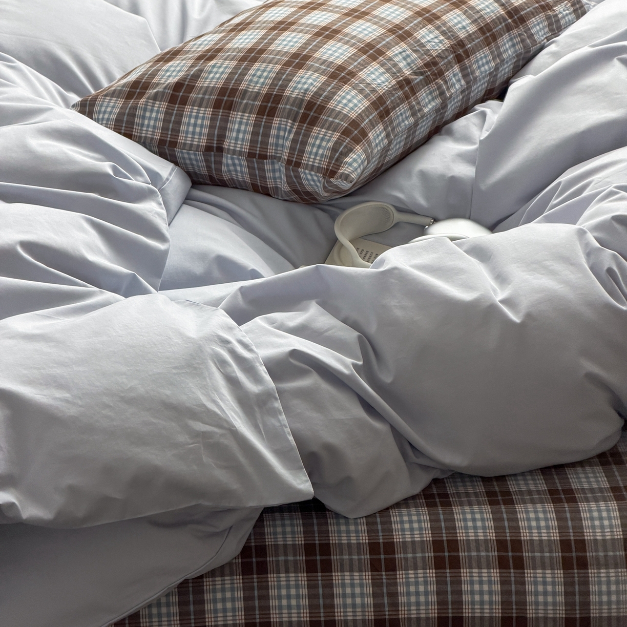 91家纺网 家纺一手货源 找家纺 蜜宿 2026新款全棉纯棉40s水洗棉四件套-蓝海日记 蓝海日记（枕套格纹）