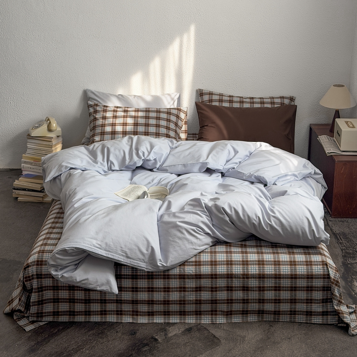 91家纺网 家纺一手货源 找家纺 蜜宿 2026新款全棉纯棉40s水洗棉四件套-蓝海日记 蓝海日记（枕套微蓝+格纹）蓝海日记（枕套微蓝+格纹）