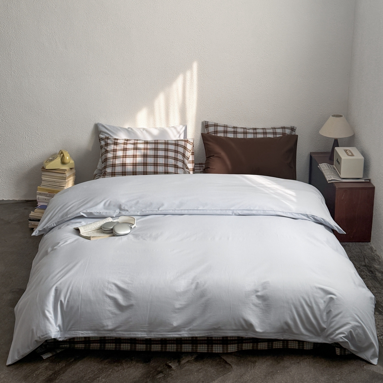 91家纺网 家纺一手货源 找家纺 蜜宿 2026新款全棉纯棉40s水洗棉四件套-蓝海日记 蓝海日记（枕套微蓝+可可棕）