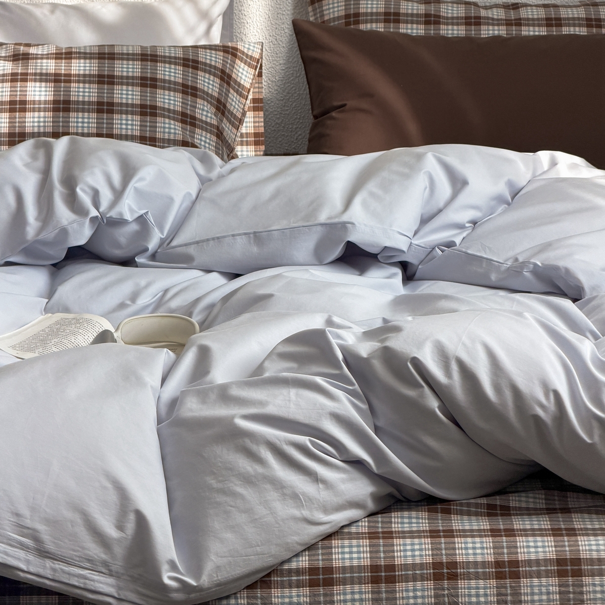 91家纺网 家纺一手货源 找家纺 蜜宿 2026新款全棉纯棉40s水洗棉四件套-蓝海日记 蓝海日记（枕套微蓝+格纹）蓝海日记（枕套微蓝+格纹）