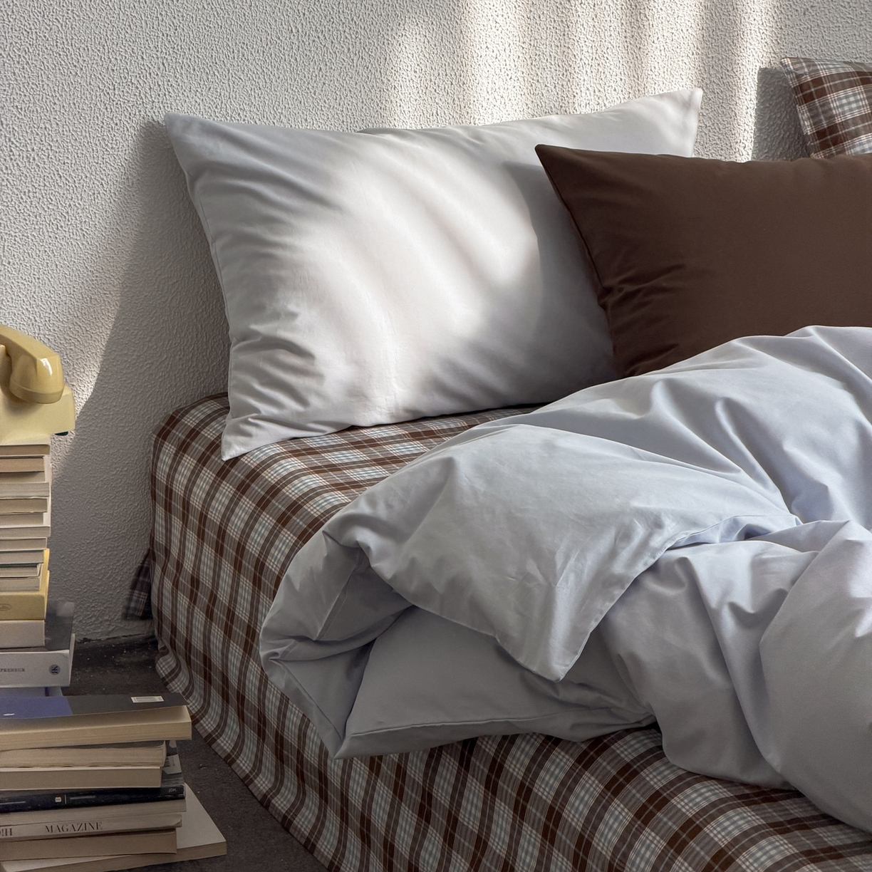 91家纺网 家纺一手货源 找家纺 蜜宿 2026新款全棉纯棉40s水洗棉四件套-蓝海日记 蓝海日记（枕套微蓝+可可棕）