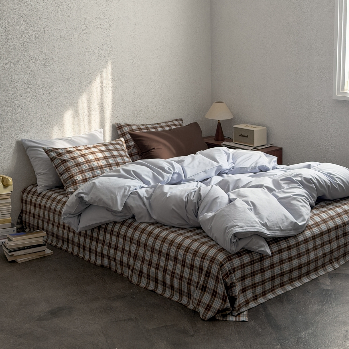 91家纺网 家纺一手货源 找家纺 蜜宿 2026新款全棉纯棉40s水洗棉四件套-蓝海日记 蓝海日记（枕套微蓝+可可棕）