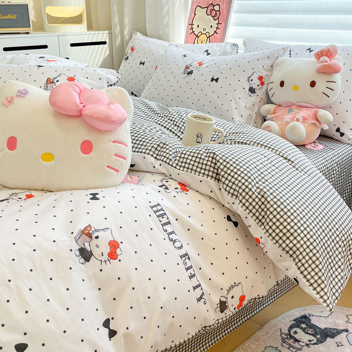 91家纺网 家纺一手货源 找家纺 暮思家居 2026新款正版授权三丽鸥全棉纯棉四件套系列-第二批 黑波波KT