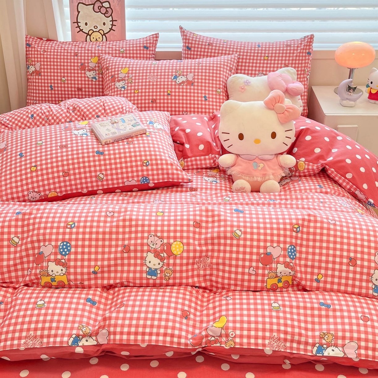 91家纺网 家纺一手货源 找家纺 暮思家居 2026新款正版授权三丽鸥全棉纯棉四件套系列-第二批 红格凯蒂