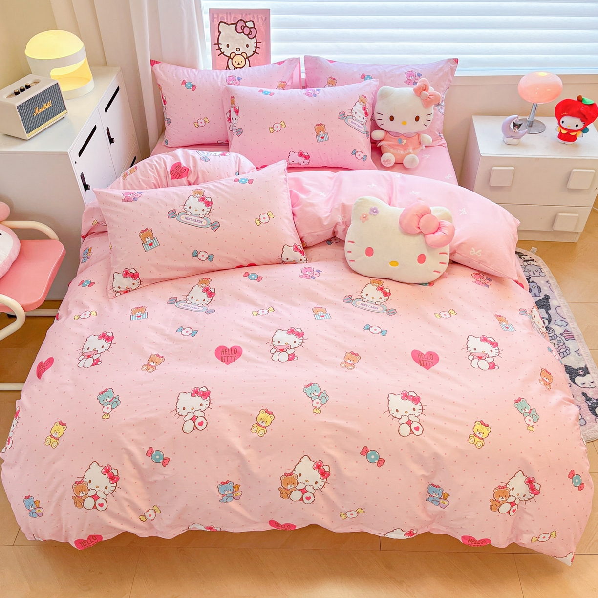 91家纺网 家纺一手货源 找家纺 暮思家居 2026新款正版授权三丽鸥全棉纯棉四件套系列-第二批 萌宝KT