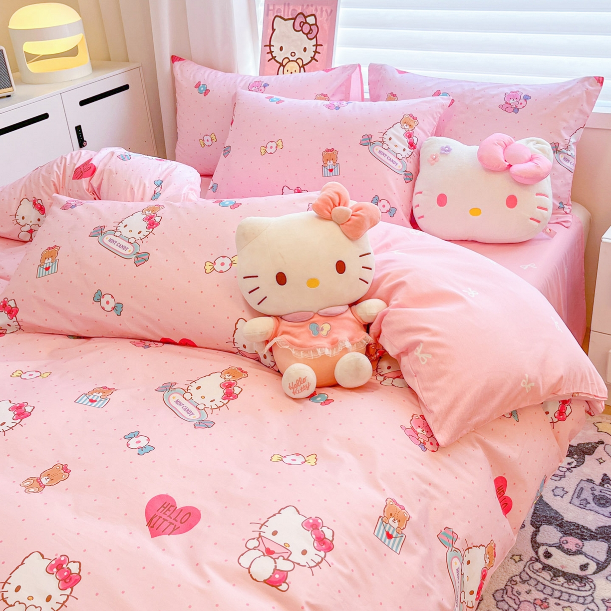 91家纺网 家纺一手货源 找家纺 暮思家居 2026新款正版授权三丽鸥全棉纯棉四件套系列-第二批 萌宝KT