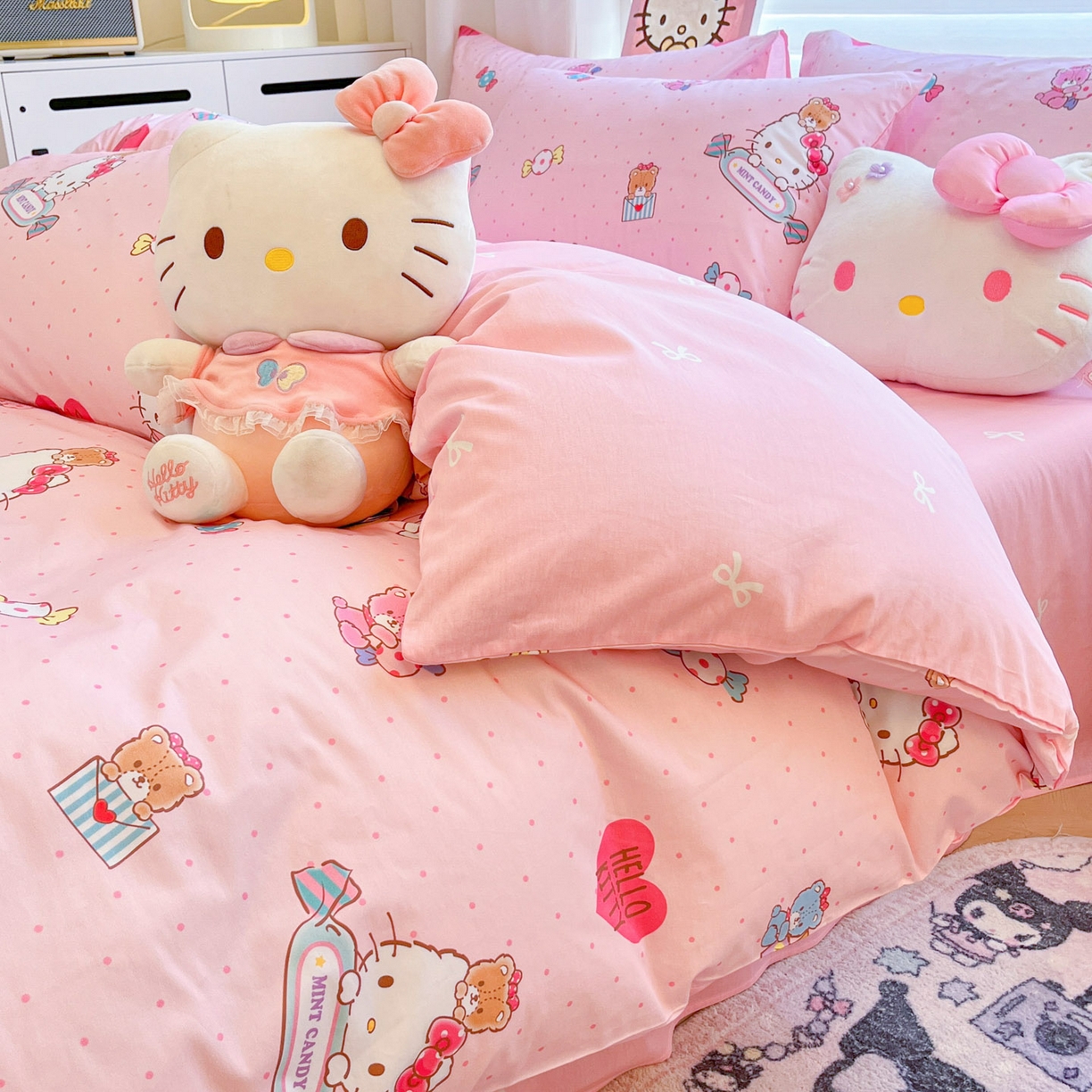 91家纺网 家纺一手货源 找家纺 暮思家居 2026新款正版授权三丽鸥全棉纯棉四件套系列-第二批 萌宝KT