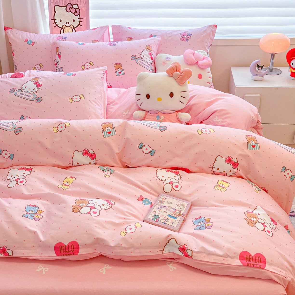 91家纺网 家纺一手货源 找家纺 暮思家居 2026新款正版授权三丽鸥全棉纯棉四件套系列-第二批 萌宝KT