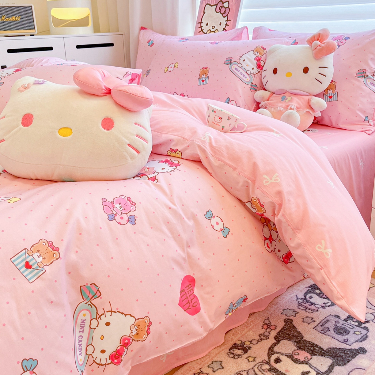 91家纺网 家纺一手货源 找家纺 暮思家居 2026新款正版授权三丽鸥全棉纯棉四件套系列-第二批 萌宝KT