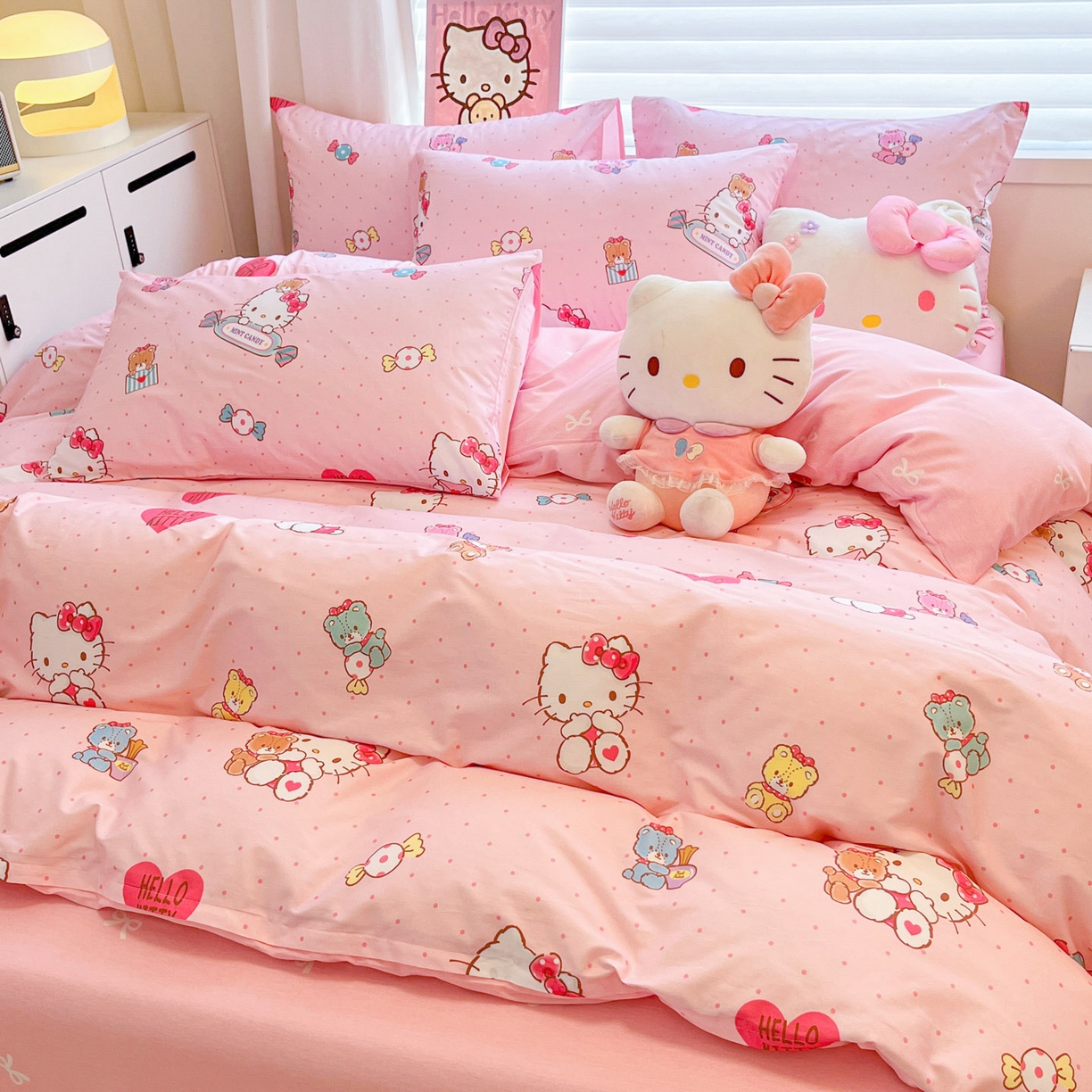 91家纺网 家纺一手货源 找家纺 暮思家居 2026新款正版授权三丽鸥全棉纯棉四件套系列-第二批 萌宝KT