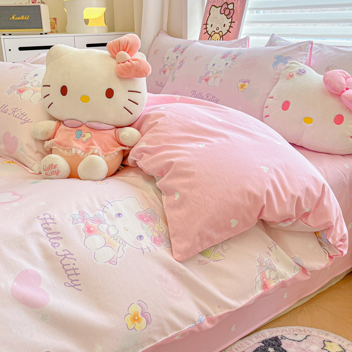 91家纺网 家纺一手货源 找家纺 暮思家居 2026新款正版授权三丽鸥全棉纯棉四件套系列-第二批 蘑菇凯蒂