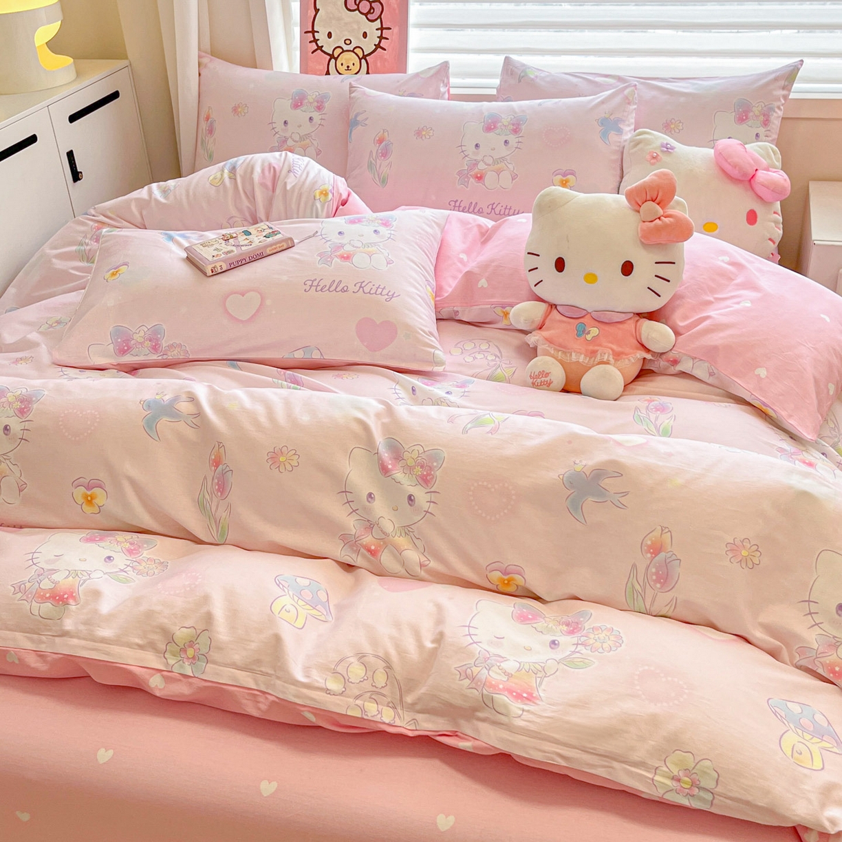 91家纺网 家纺一手货源 找家纺 暮思家居 2026新款正版授权三丽鸥全棉纯棉四件套系列-第二批 蘑菇凯蒂