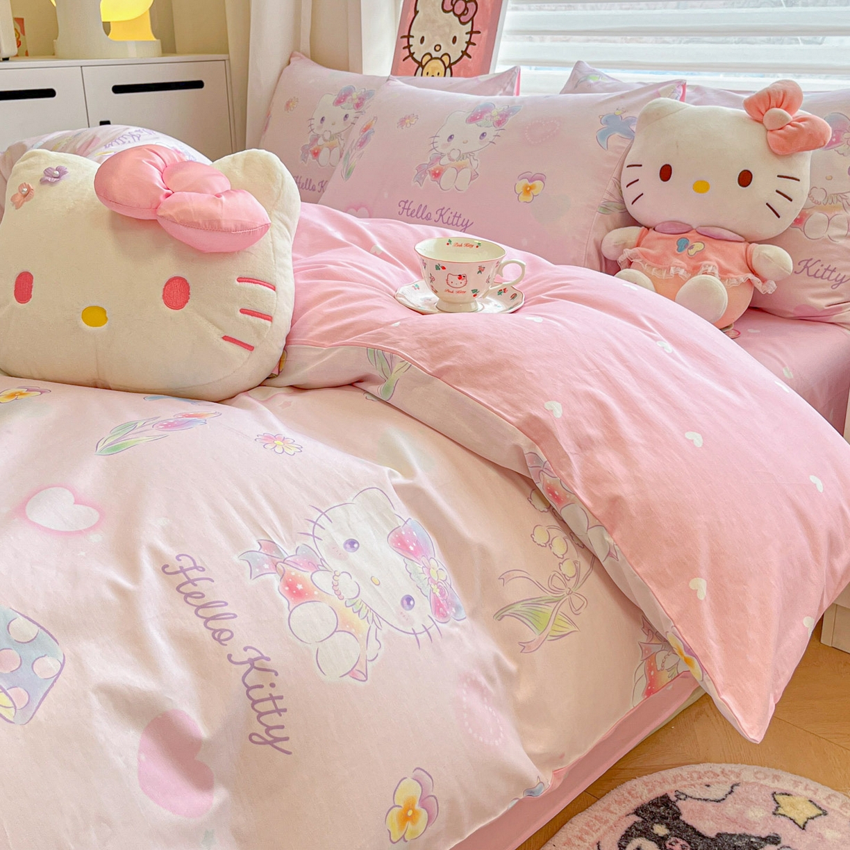 91家纺网 家纺一手货源 找家纺 暮思家居 2026新款正版授权三丽鸥全棉纯棉四件套系列-第二批 蘑菇凯蒂