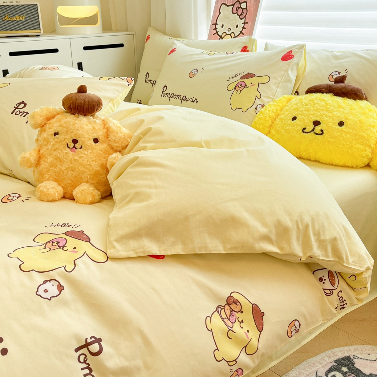 91家纺网 家纺一手货源 找家纺 暮思家居 2026新款正版授权三丽鸥全棉纯棉四件套系列-第二批 甜品布丁狗