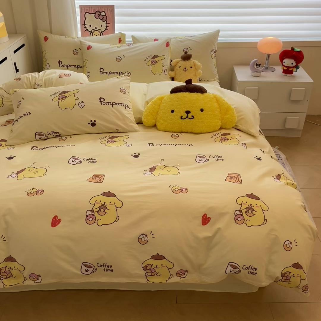 91家纺网 家纺一手货源 找家纺 暮思家居 2026新款正版授权三丽鸥全棉纯棉四件套系列-第二批 甜品布丁狗